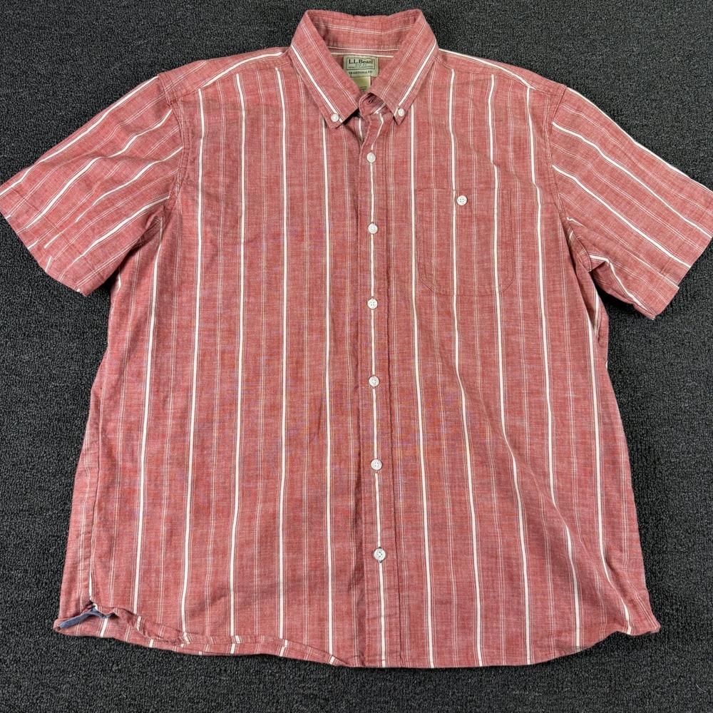 L.L.Bean Button-Down Mens L Traditional Fit Red Striped 514044 EUC